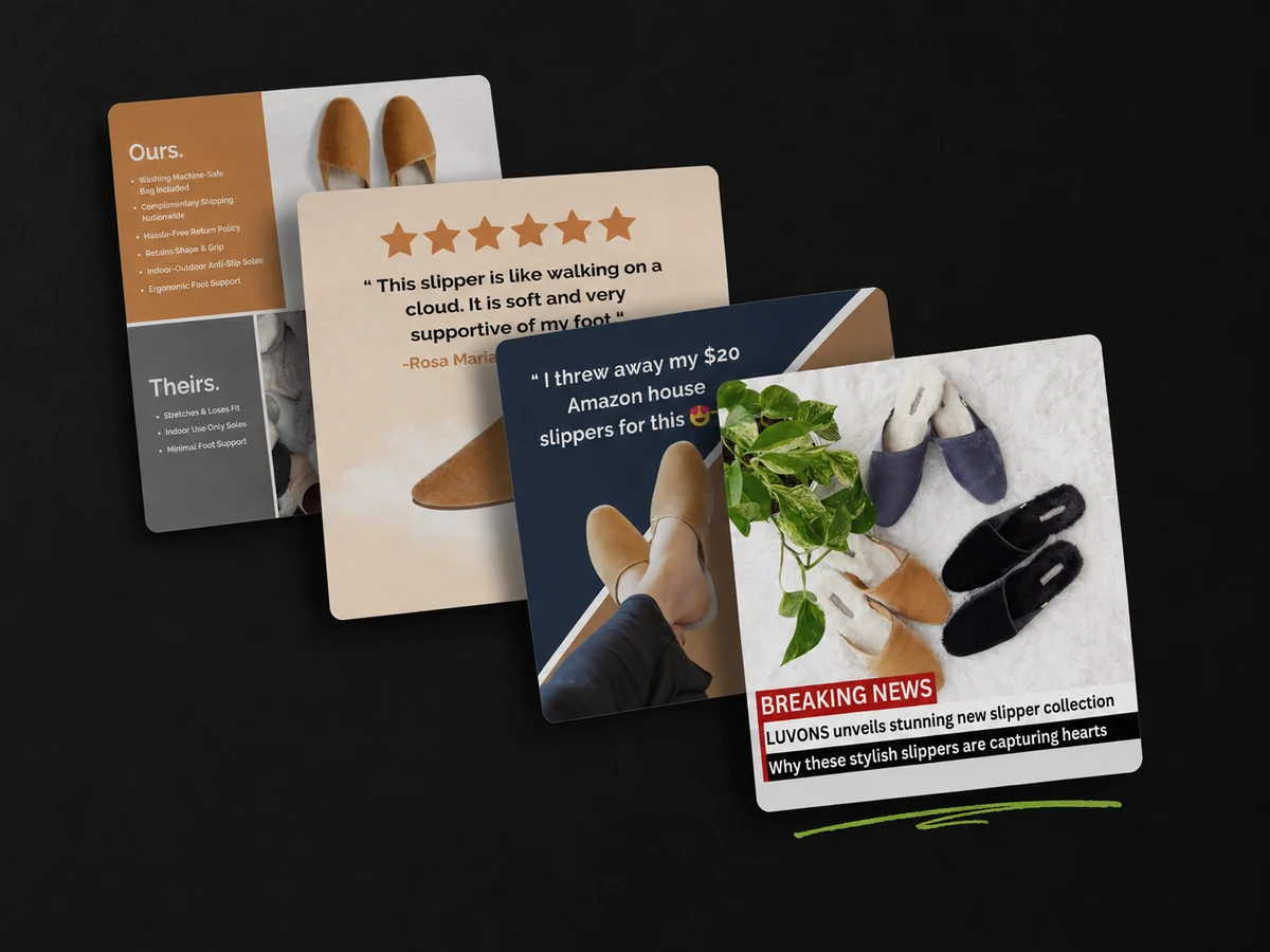 Meta ad creative produced by Spark Ink for the Luvons slipper brand.