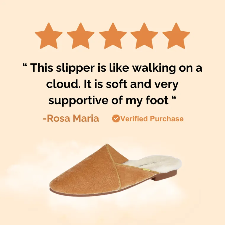 Luvons testimonial carousel card carrying a named customer review, used with the reviewer permission.