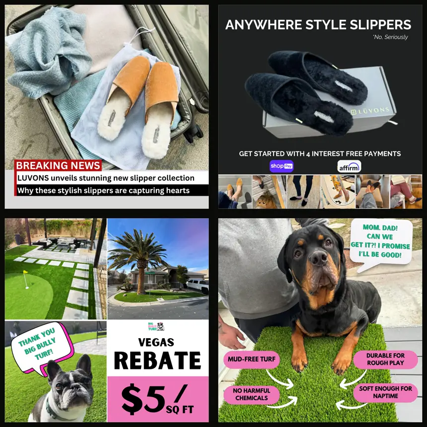 Paid social creative produced for Luvons and Big Bully Turf.